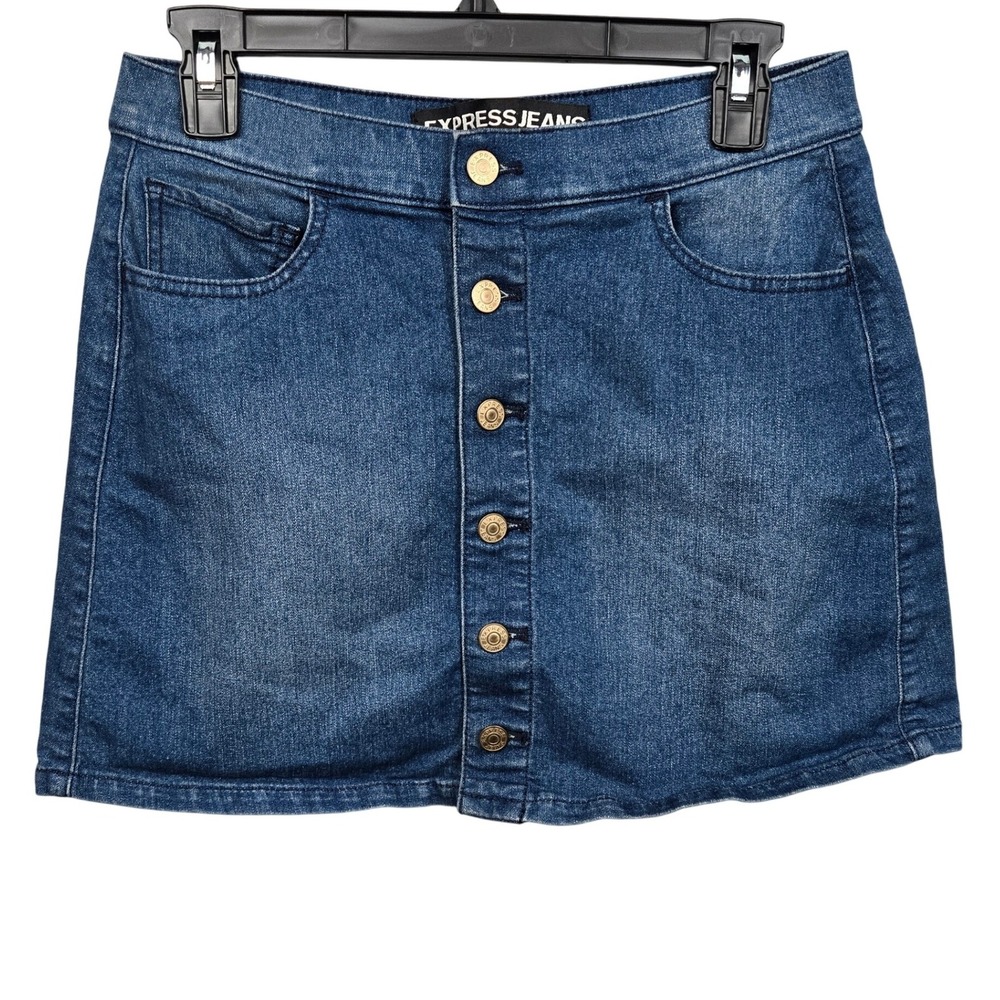 Express Jeans Womens Blue‎ Denim Casual Button Front Jean Mini Skirt Size 4